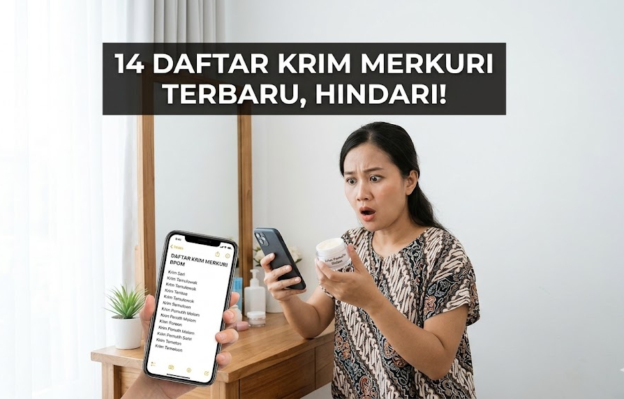 Ibu rumah tangga mengecek Daftar Krim Merkuri yang berbahaya agar tidak salah menggunakan produk pemutih wajah.