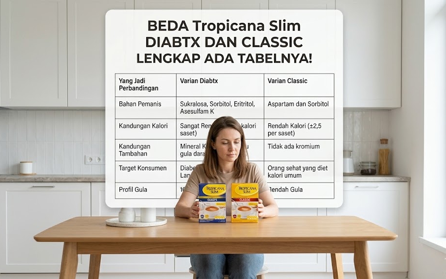 Memahami rincian tabel perbedaan kalori Tropicana Slim Diabtx dengan kemasan Classic.